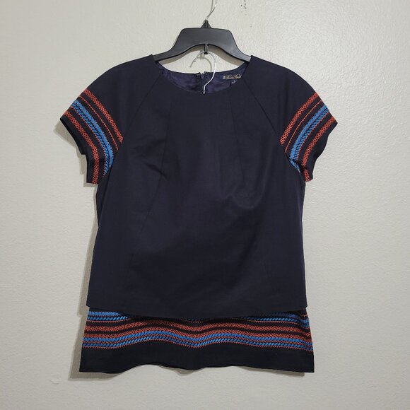 Brooks Brothers Embroidered Navy Blue 2-piece Set Top & Skirt Size 8 - Picture 1 of 14
